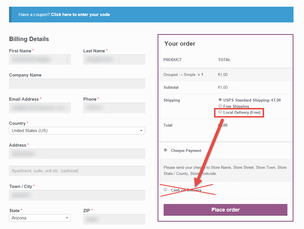 WooCommerce: disable gateway based on shipping method