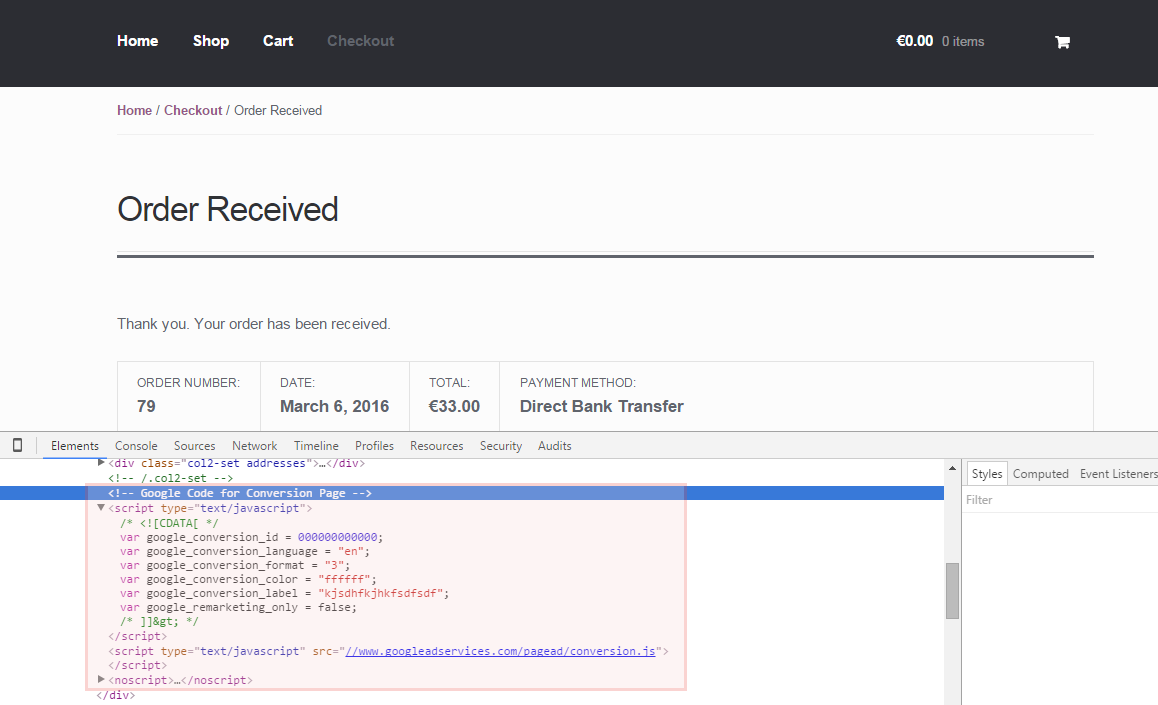 WooCommerce: Add Conversion Tracking to the Thank You Page