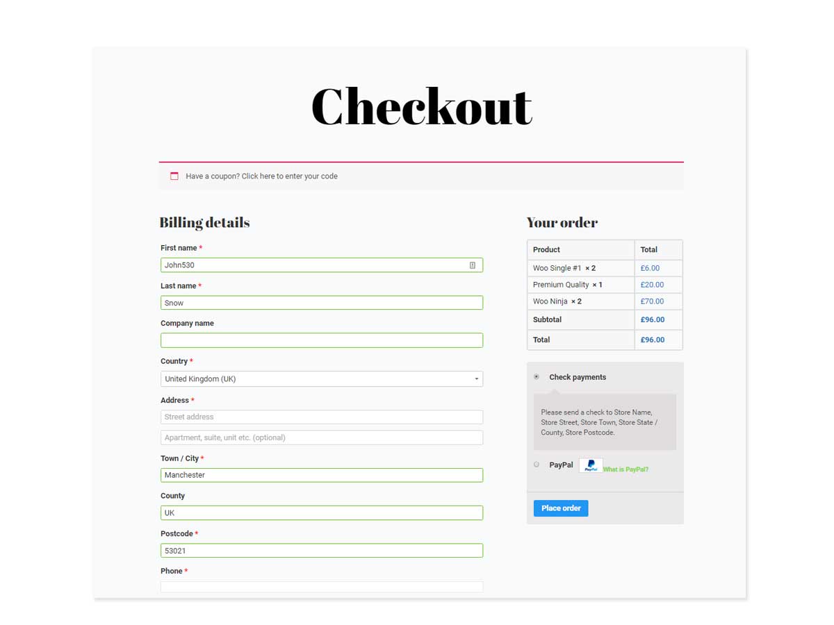 WooCommerce Checkout page