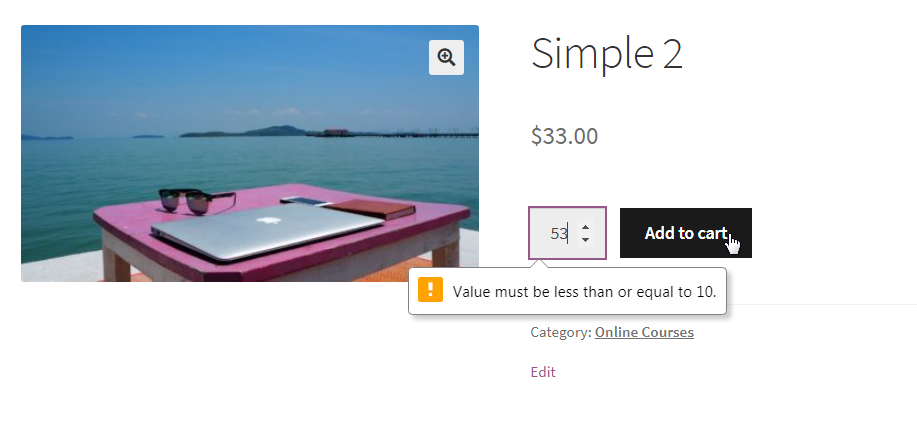 validation on the single product page