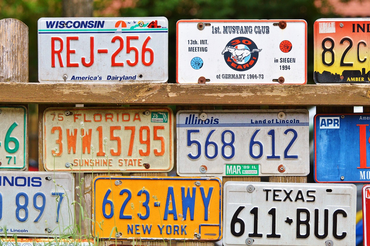 license plate, car shield, american number plates, tin sign, fence, deco, decoration, nature, decorative, art, ornament, old, garden, weathered, license plate, license plate, license plate, license plate, license plate